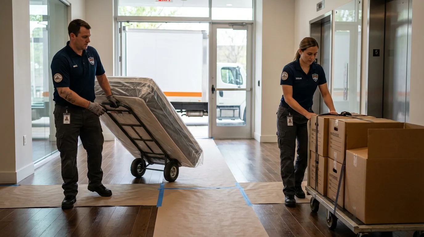 Professional apartment movers loading elevator in Federalsburg, MD